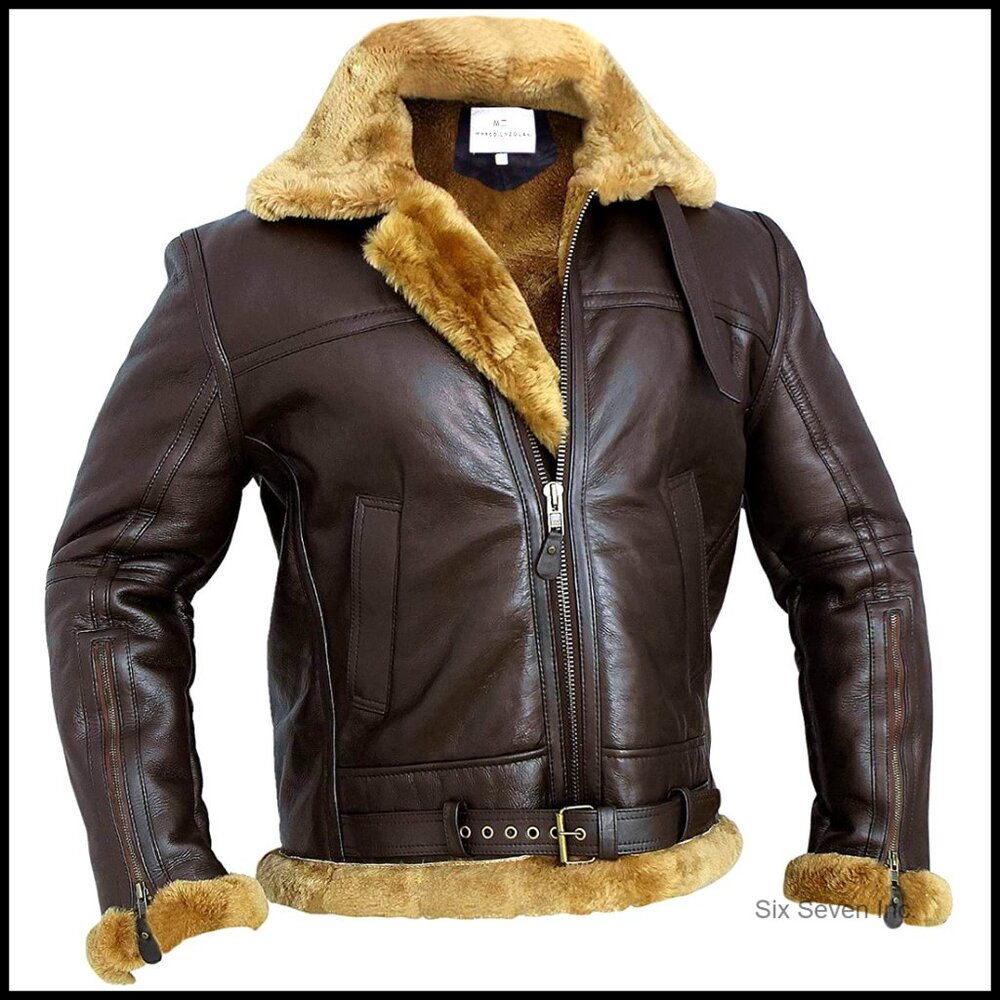 Real Shearling Raf Bomber Jacket Aviator Style Leather Warm Winter Coat